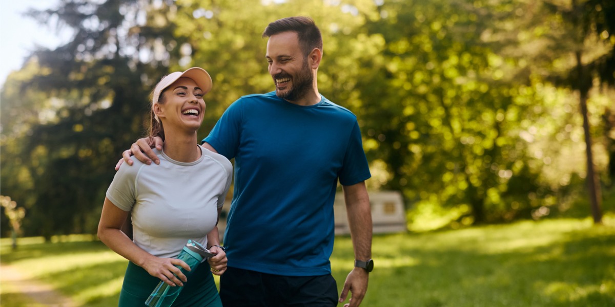 Healthy couple taking a walk during Dry Januasry