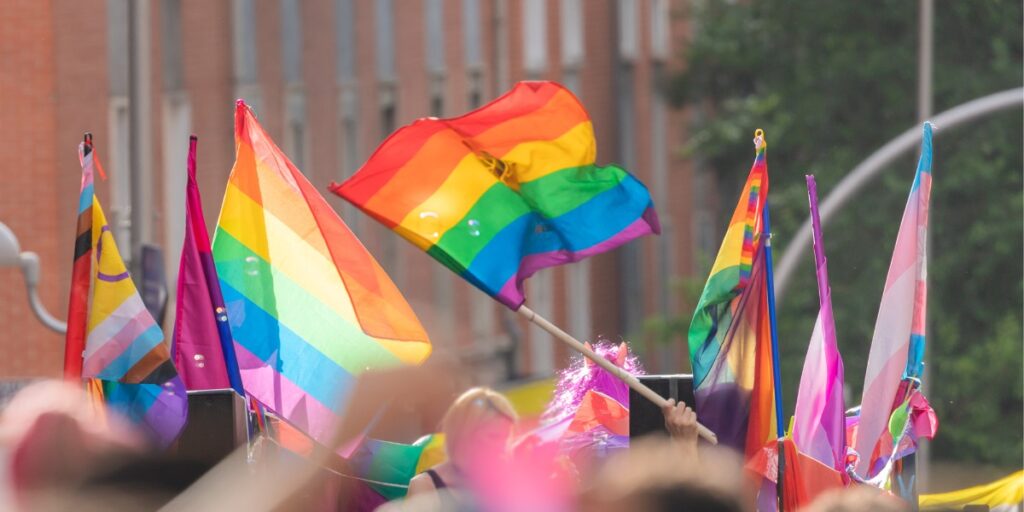 flags at a gay pride parade